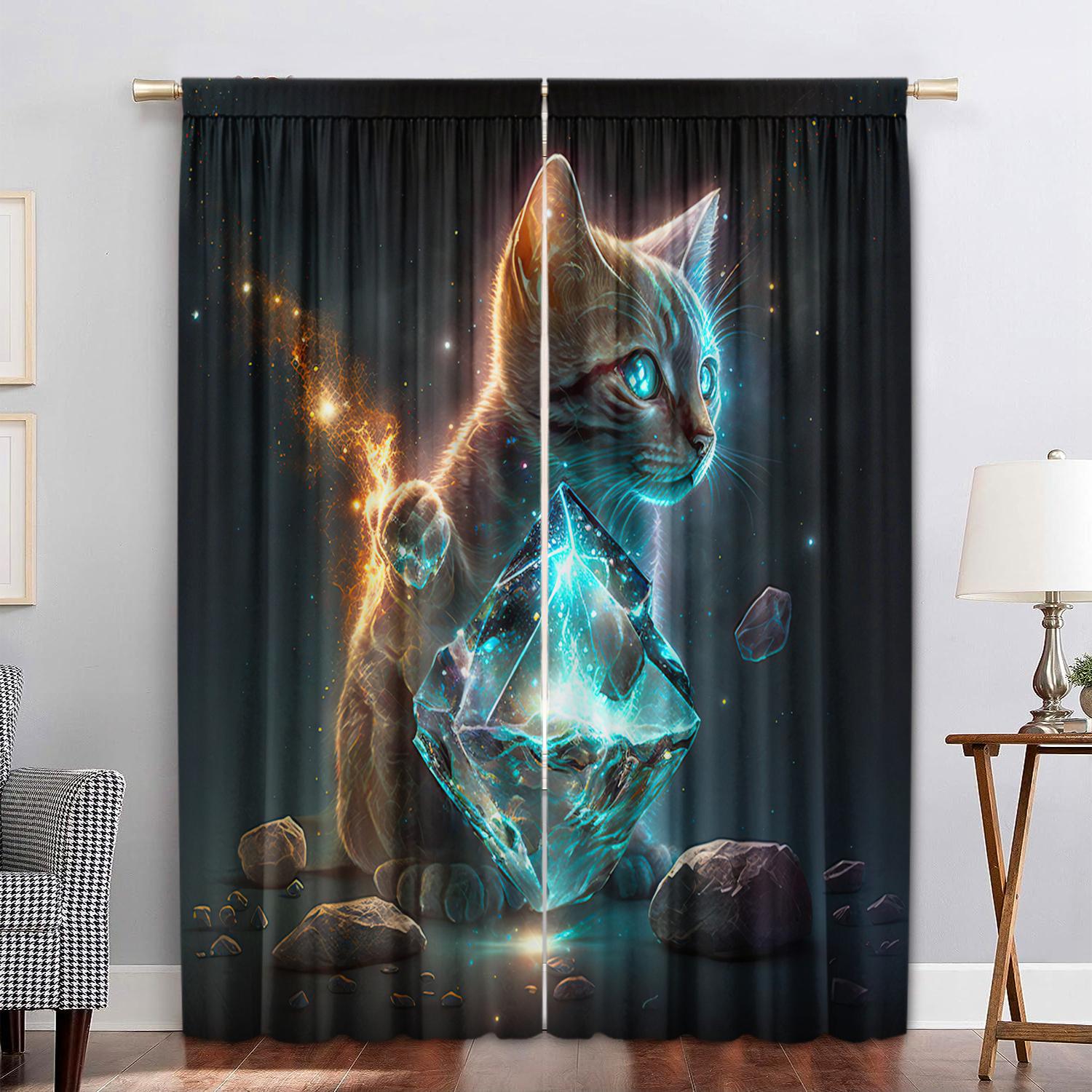 

2 шт. Шторы для украшения дома, шторы Flash Cat с карманами на шесте, кухня, кофейня, гостиная, балкон, сад 75x166cm&Without mount