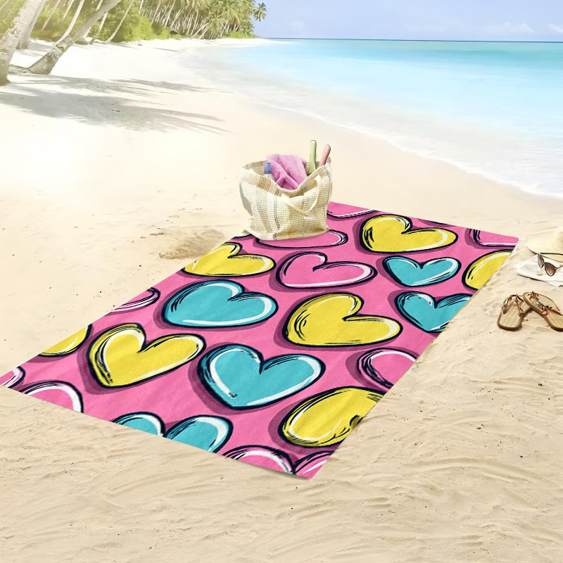 Valentine's Beach Towel – Oversized Colorful Hearts Print, Soft Microfiber Unisex Towel 35x70 Inch for Couples Gift Beach Pool