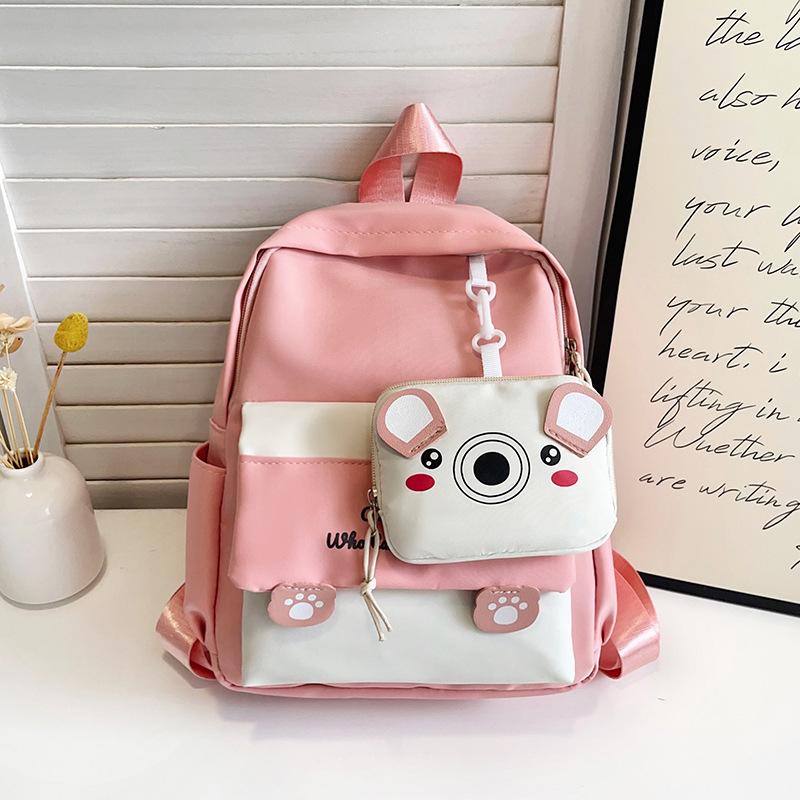 

New children s backpack cartoon cute children s schoolbag kindergarten two-piece set splicing small backpack розовый