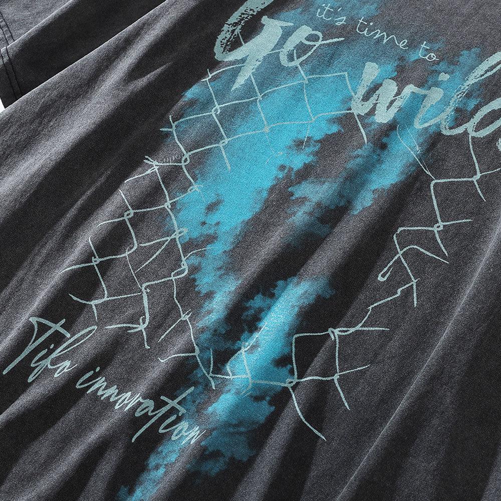 Angel Character Print Men's Short Sleeved T-shirt Ins European and American Street Distressed Round Neck Half Sleeved T-shirt Summer Bf Loose Fit