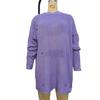 Plus Size Women's Loose Solid Color Ripped Sweater Long Autumn Crew Neck Pullover Long Sleeved Sweater