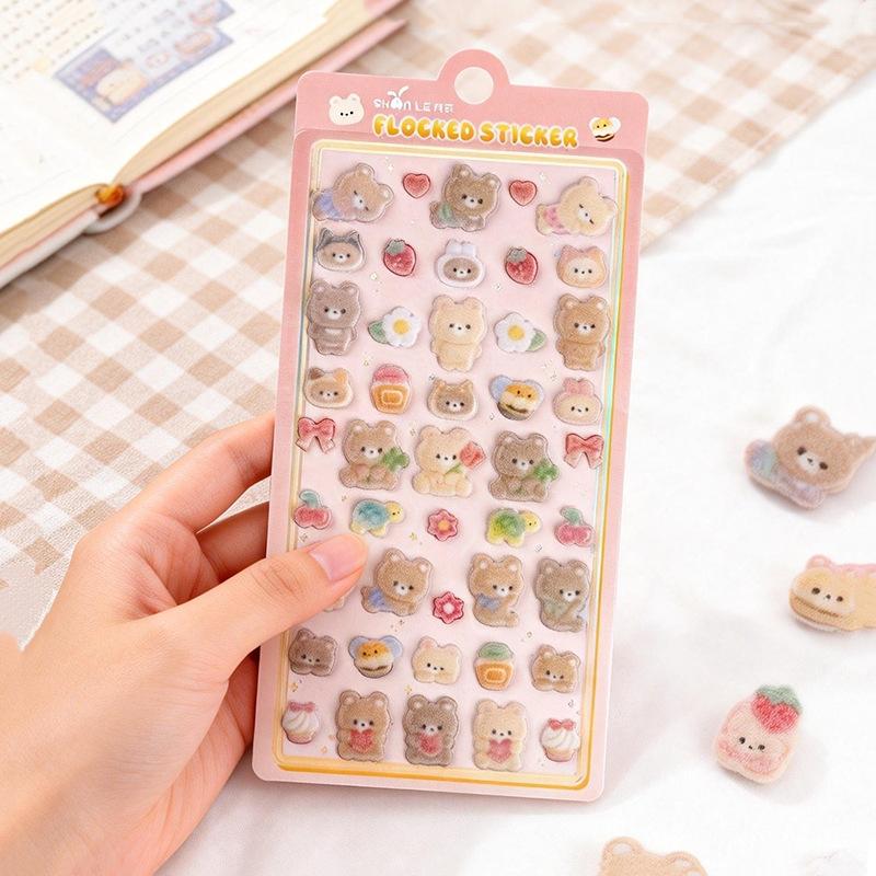 1Pc Cute Cartoon Animals Flocked Sticker Creativity 3D Relief Stickers Fun Scrapbooking Diy Diary Decoration Stationery Stickers