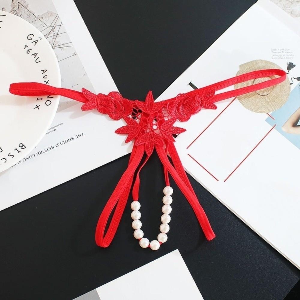 Embroidered Flower Underwear for Women Low Waist Lace Underpants Lace Pearl Panties  Home