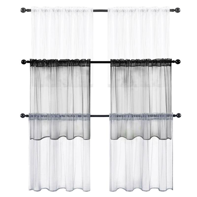 1Pc Cafe DIY Window Drapes Net Voile Weave Tier Tulle Kitchen Polyester Short Sheer Curtains