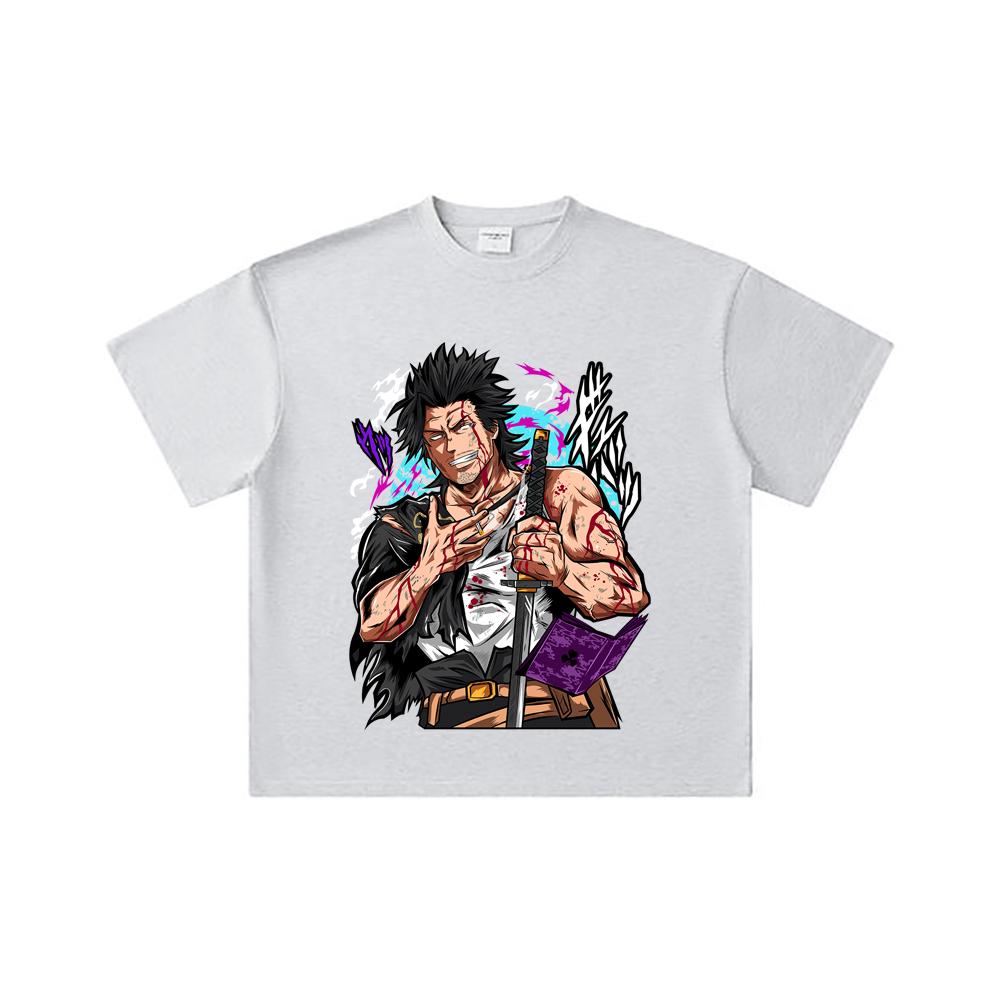260 GSM Double Yarn 32 Count 100% Cotton Black Clover V7 Yami Print Unisex Heavy Cotton T Shirt