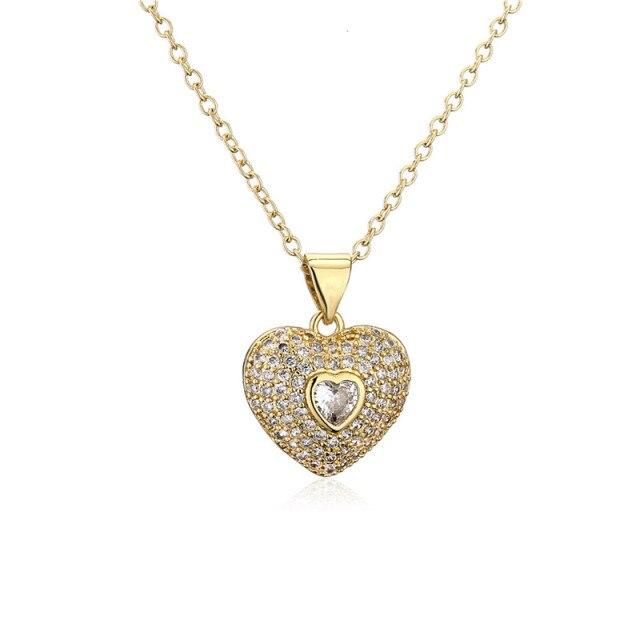 Wukalo Latest Stylish Fashionable Real Gold Tone Color Heart Shaped Pendant Pendant Necklace Temperament Jewelry Shiny Aaa Women Zircon Stone Wedding