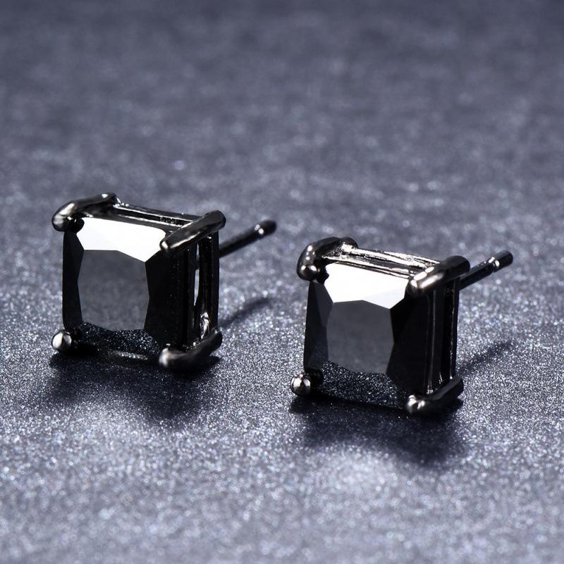 stud earrings women's zircon earrings European and American square black diamond square ear hanging source with trinkets women's jewelry