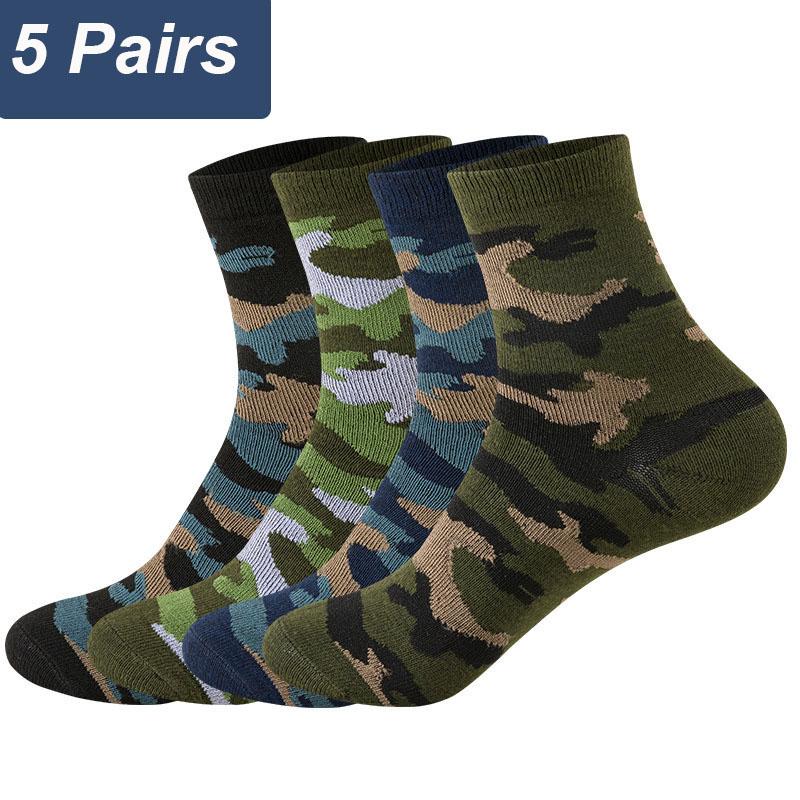 5 Paar Frühling und Herbst Herren Hochwertige Mittelrohrsocken Camouflage Armeegrün Bequem Warm Verdickte Baumwolle Meias EU 38-44