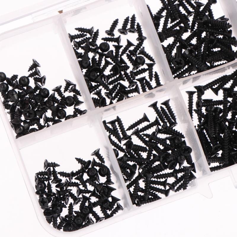 400/800PCS M2 Black Self Tapping Screws Assortment Kit Locking Screws And Wood Screws Boxed Hardware Accessories With Box