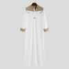 Men Mandarin Collar Long Sleeve Robe Contrast Color Buttons Half Placket Pockets Loose Fit Traditional Robe