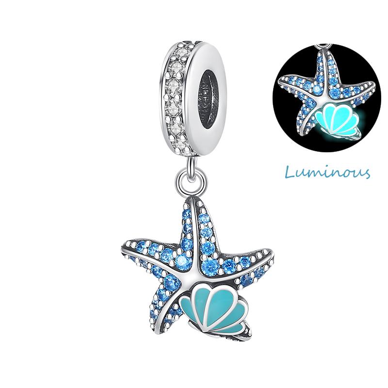 Copper Jellyfish Dolphin Turtle Starfish Shell Luminous Ocean Series Charms Beads Fit 3Mm Original Bracelets Diy Jewelry