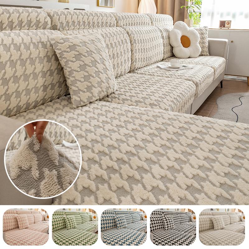 Winter Thickened Plaid Sofa Seat Cushion Cover, Fully Fitted Universal Slipcover, Soft, Customizable, Cozy, Anti-Slip, Easy Wash