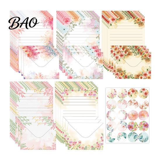 Writing Paper for Gift Giving Watercolor Letterhead Set, Envelopes Letter And Stickers Kit, Handwritten Correspondence Birthday Messages Stationery