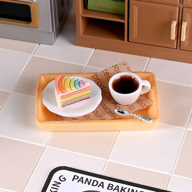 2Set 1/6 Scale Miniature Dollhouse Sumilation Mini Milk Tea Cake With Plate For Kid Pretend Play Toys