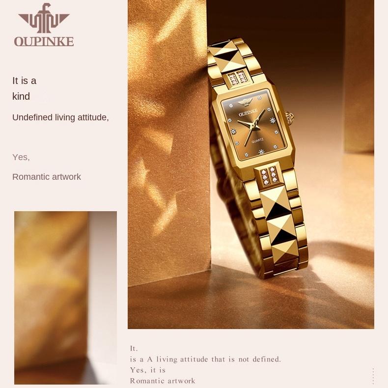 OUPINKE Markenuhren Diamantbesetzt Wasserdicht Kleine Quadratische Quarz-Damenuhr Damenuhr