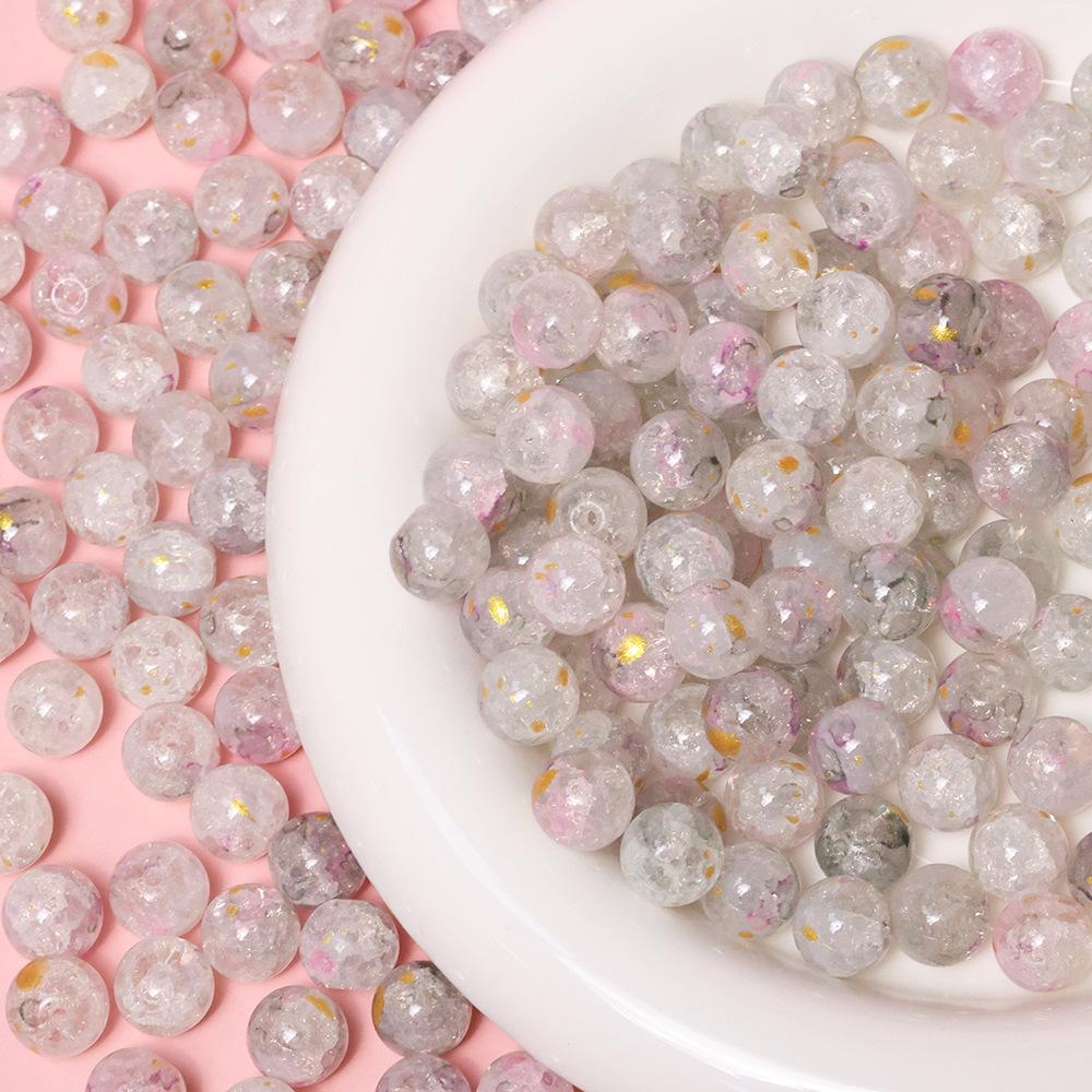 Yori 40pcs 10mm Imitation Crack Glass Beads Round Loose Spacer Beads for Jewelry Making DIY Bracelets Phone Chain Accessories