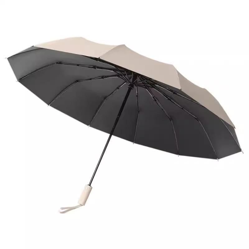 24-Rib Compact Automatic Umbrella for Women - Dual Sun & Rain Protection, Sturdy Mini Design with Copper Black Coating