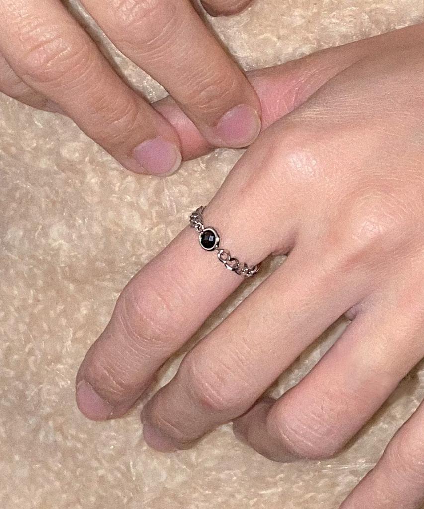 Merrymotive Black Crystal Pendant Surgical Chain Ring