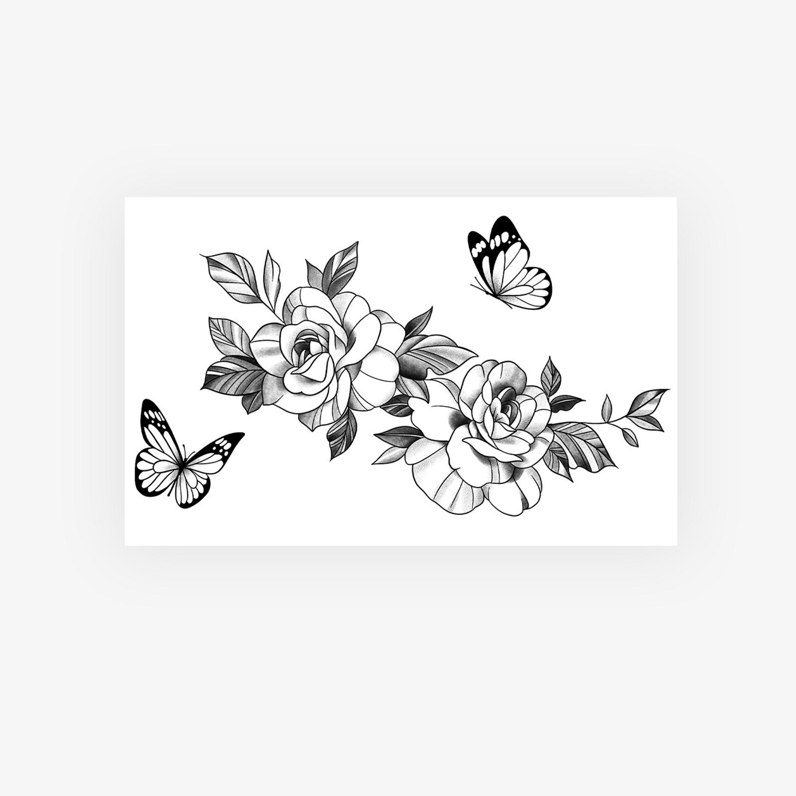 Retro Personality Simple Butterfly Big Flower Plain Flower Back Tattoo Sticker 19*12CM