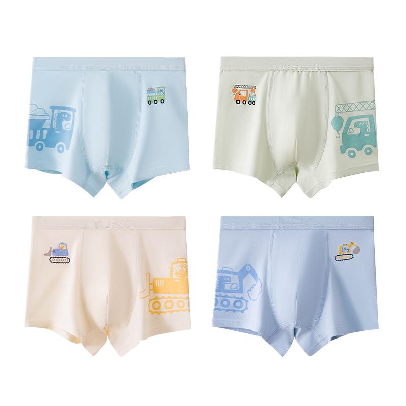 

4 Pack Children Boys Cotton Boxer Briefs, Breathable Soft Underwear, Casual Daily Wear Shorts for Boys M