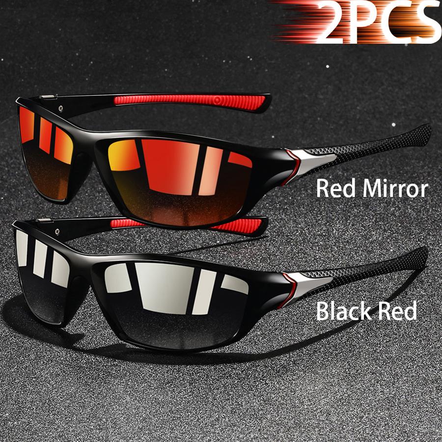 2 Pieces Fashion Vintage Sports Sunglasses Men Women Fishing Running Cycling  Sport Man Sun Glasses Anti-Glare UV400 Eyewear