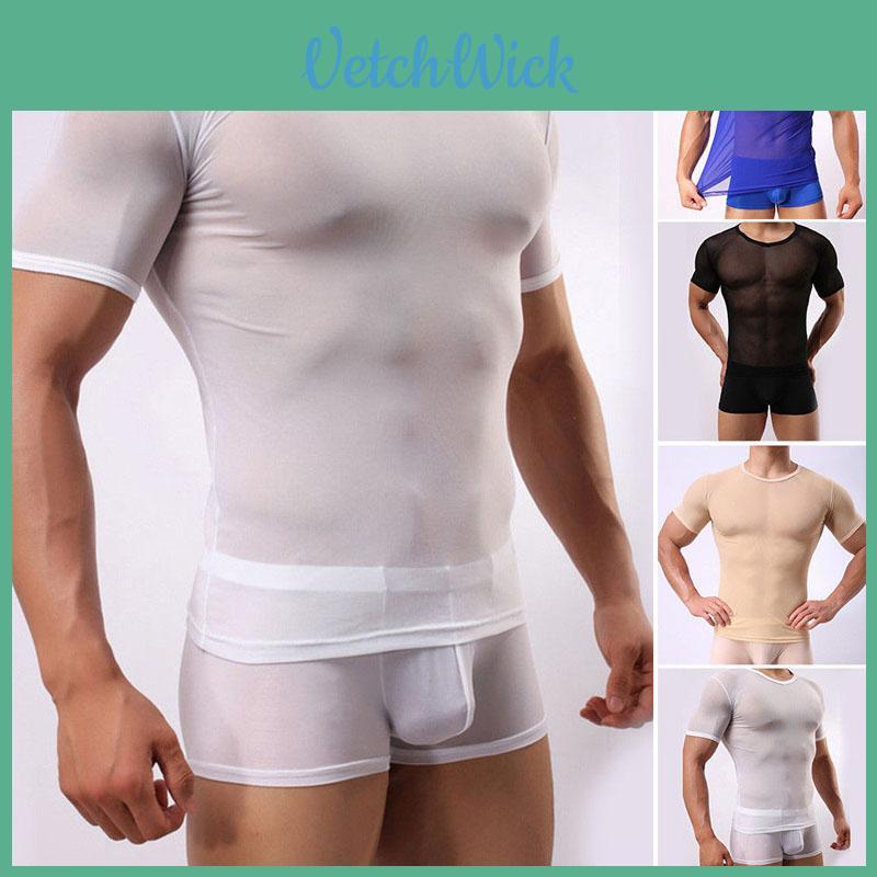 Men's Slim Fit Sexy Mesh Sheer Short Sleeve Gym Tops Chic And Stylish T-shirt