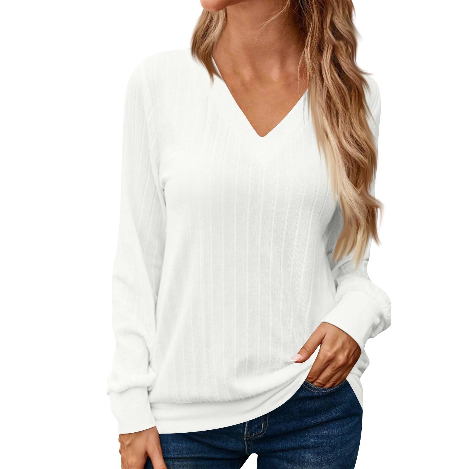 Women s Sweater Ladies V-neck Brushed Striped Long Sleeve Top XL белый