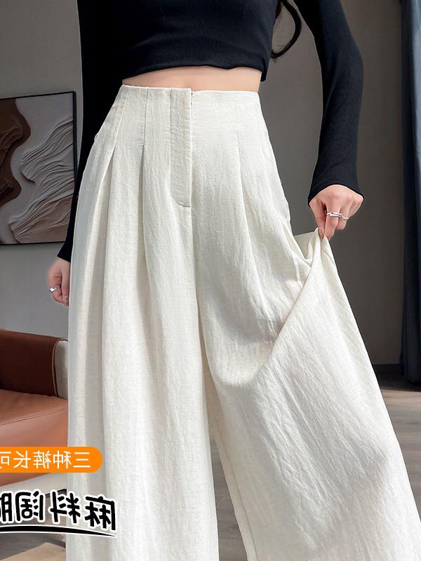 New Spring Women's High Waist Linen Wide-Leg Pants - Floor-Length Casual Yamamoto Style