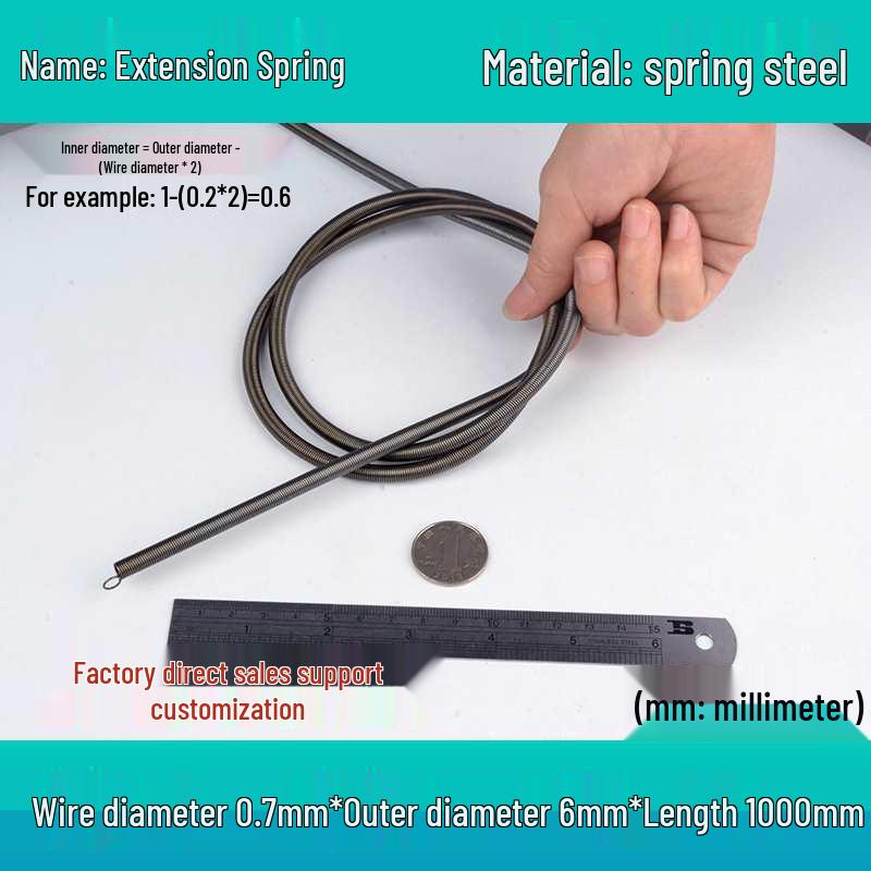 1m Spring Coil Extension with Hook - Strong Tensile Force, Thin Soft Sheath, for Tarpaulins & Sliding Doors