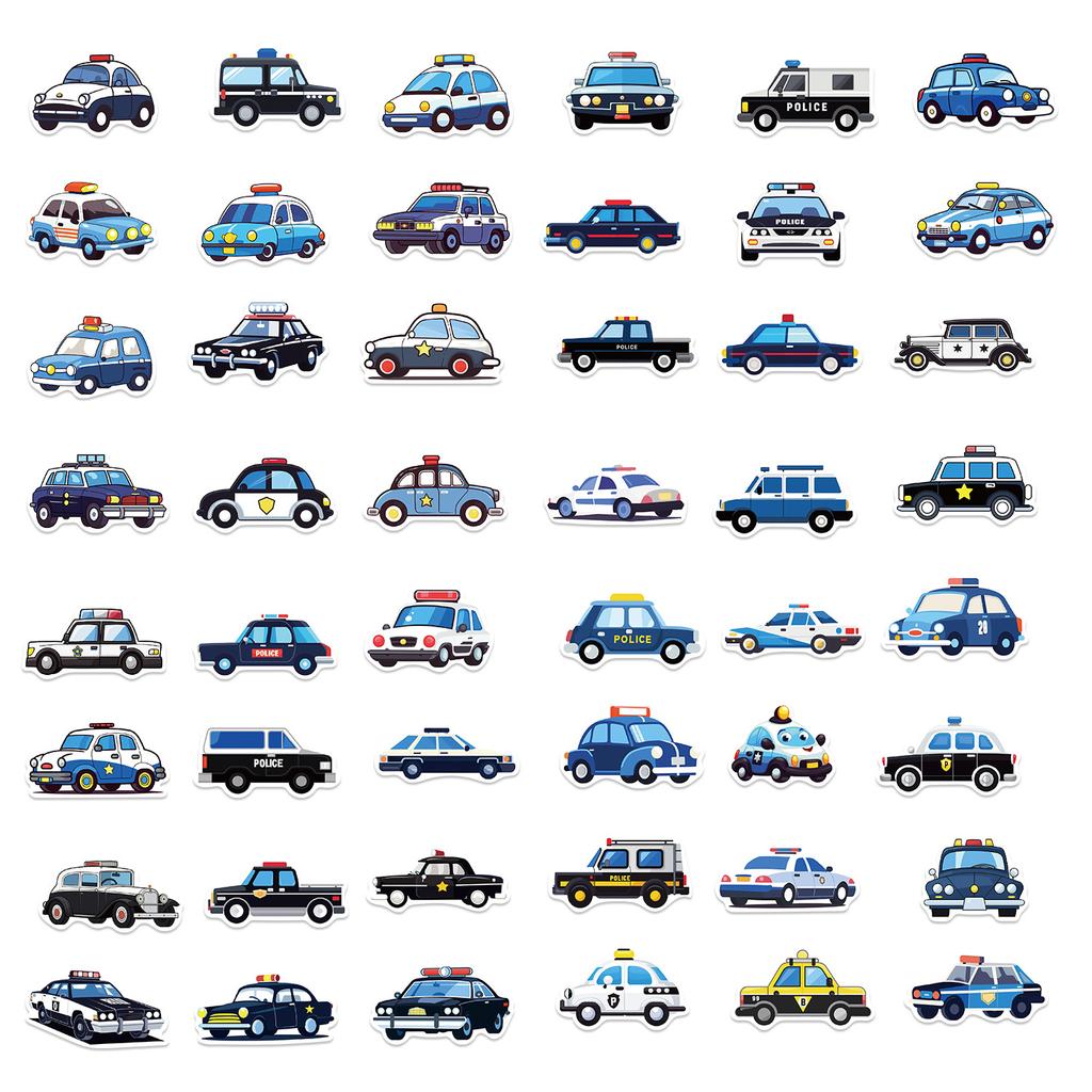 50 Cartoon Police Car Graffiti Stickers Decorate Guitar Notebook Suitcase DIY Waterproof Stickers