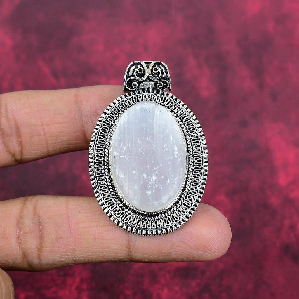 Selenite Jewelry, Handmade Gemstone Pendant, 925 Solid Sterling Silver Pendant Antique Jewelry, For Engagement Gift