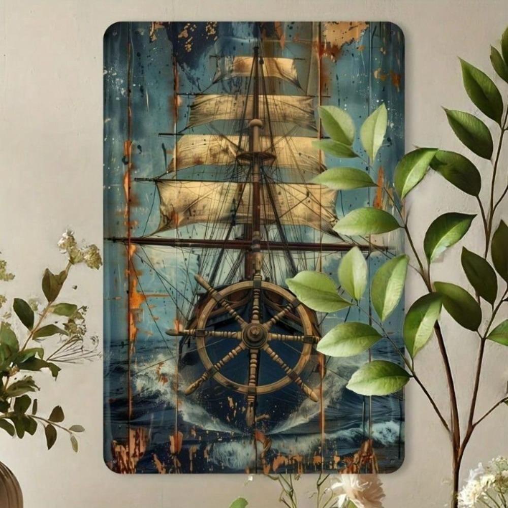 Vintage Metal Poster Sailing Ship Retro Nautical Wall Art for Home Bar Garage