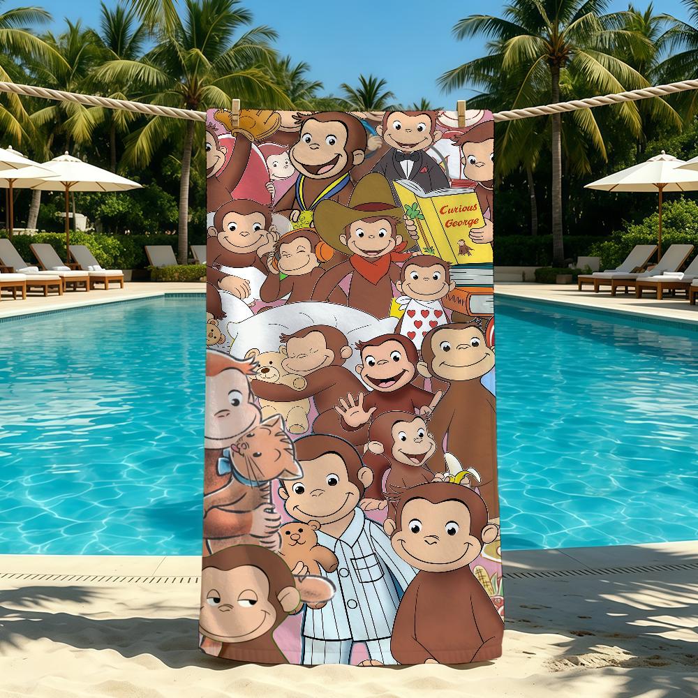 C-Curious Towel Cute For Outdoor Camping Cartoon Beach Towel George Super Absorbent Quick-Drying Summer Towel