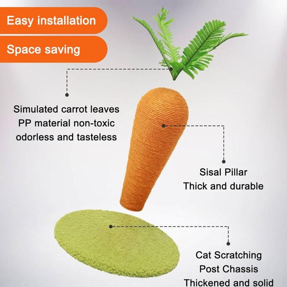 Cat Scratching Post, Carrot Shape Cat Scratching Boad, Nature Sisal Cat Scratcher for Indoor Cats and Kittens Training Climbing