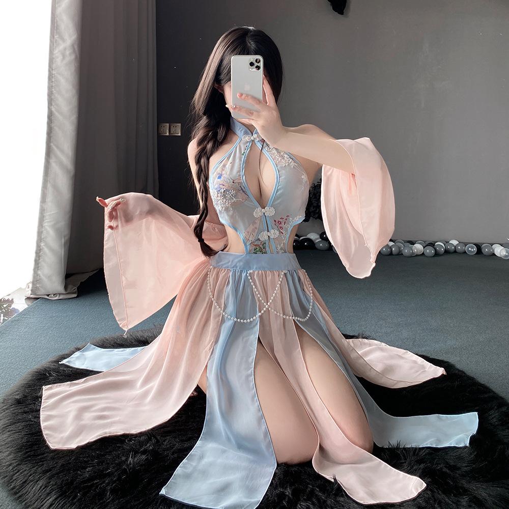 Sexy Lingerie Pajamas Hot Temptation Pure Desire Perspective Ancient Clothing Retro Hanfu Cheongsam Free Set