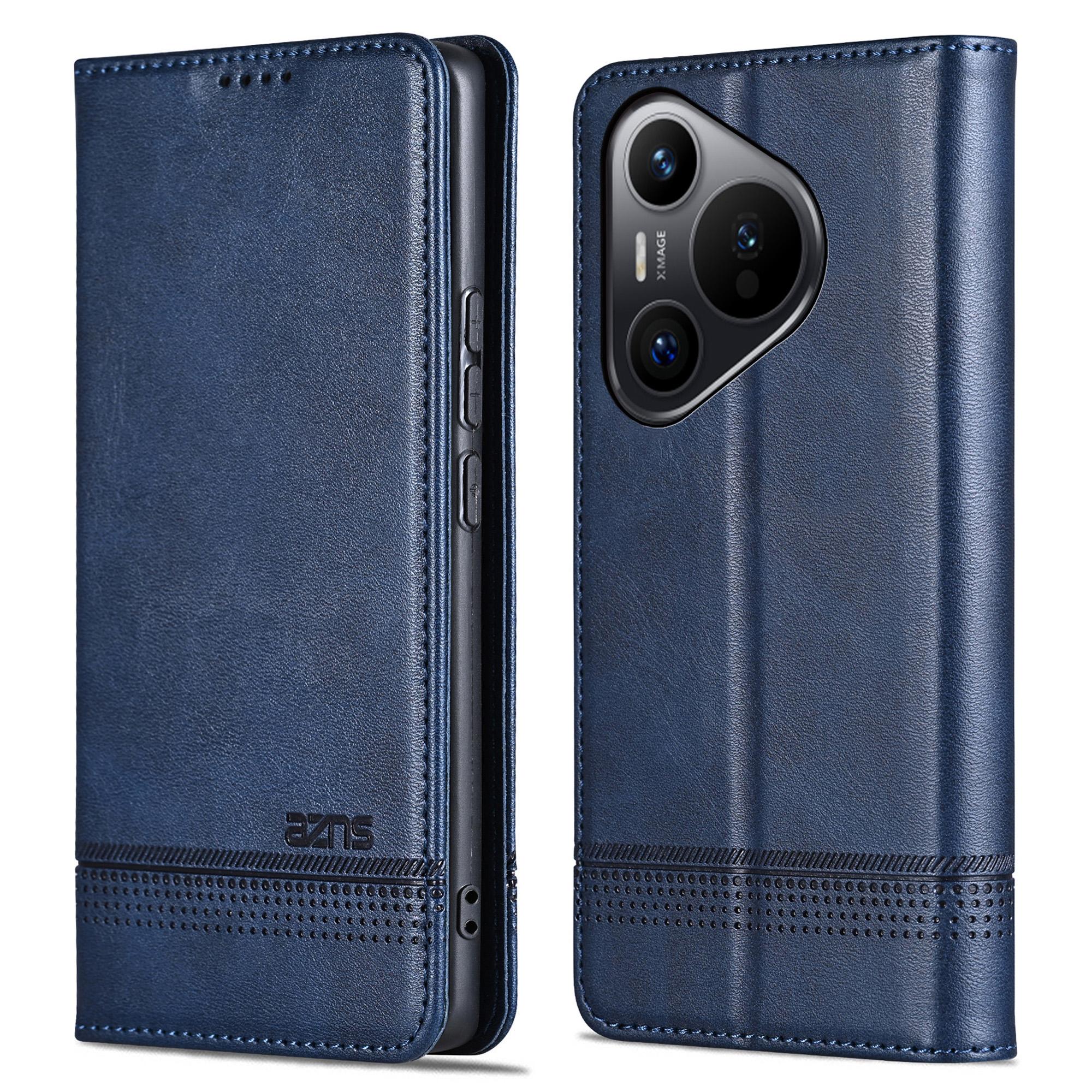 

AZNS For Huawei Pura 70 Wallet Case PU Leather Magnetic Shock Absorbing Phone Cover Blue