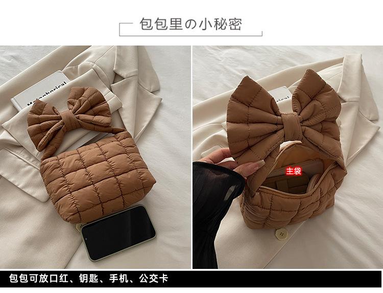 Solid Color Simple Women Bow Top-handle Bags Autumn Versatile Korean Style Ladies Clutch Quilted Cott Design Female Phe Bag