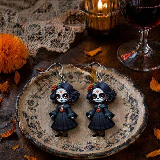 Halloween Witch Earrings Earrings, Gothic Drop Lightweight Acrylic Pendant Anti-rust Alloy for Women Girls Day of The Dead Accessories Retro