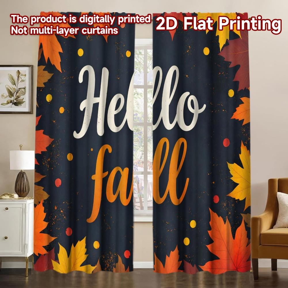 2D FLAT PRINTING 2pcs Curtains (Without Rod) Autumn Leaves Celebration Chic Minimalist Curtains Versatile Polyester Curtains
