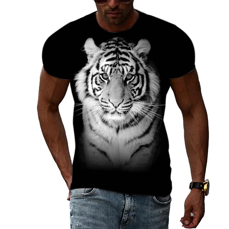 Letní móda Trička s grafikou Tiger Muži Neformální Potisk Trend Trička s krátkým rukávem Hip Hop Harajuku Streetwear se zvířecím vzorem