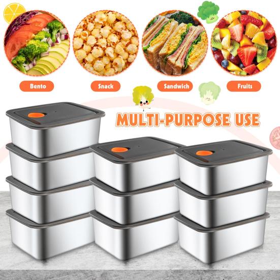 Stainless Steel Lunch Box with Vented Lids Reusable Metal Meal Prep Boxes Stackable BPA-Free Food Container for Snacks On-the-Go Meals