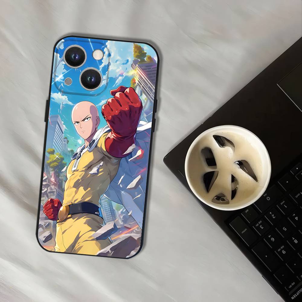 One P-Punch Man Saitama Phone Case For iPhone 16,15,14,13,12,11,Pro,XS,Max,XR,Plus,E,SE4,Mini Black Soft Cover