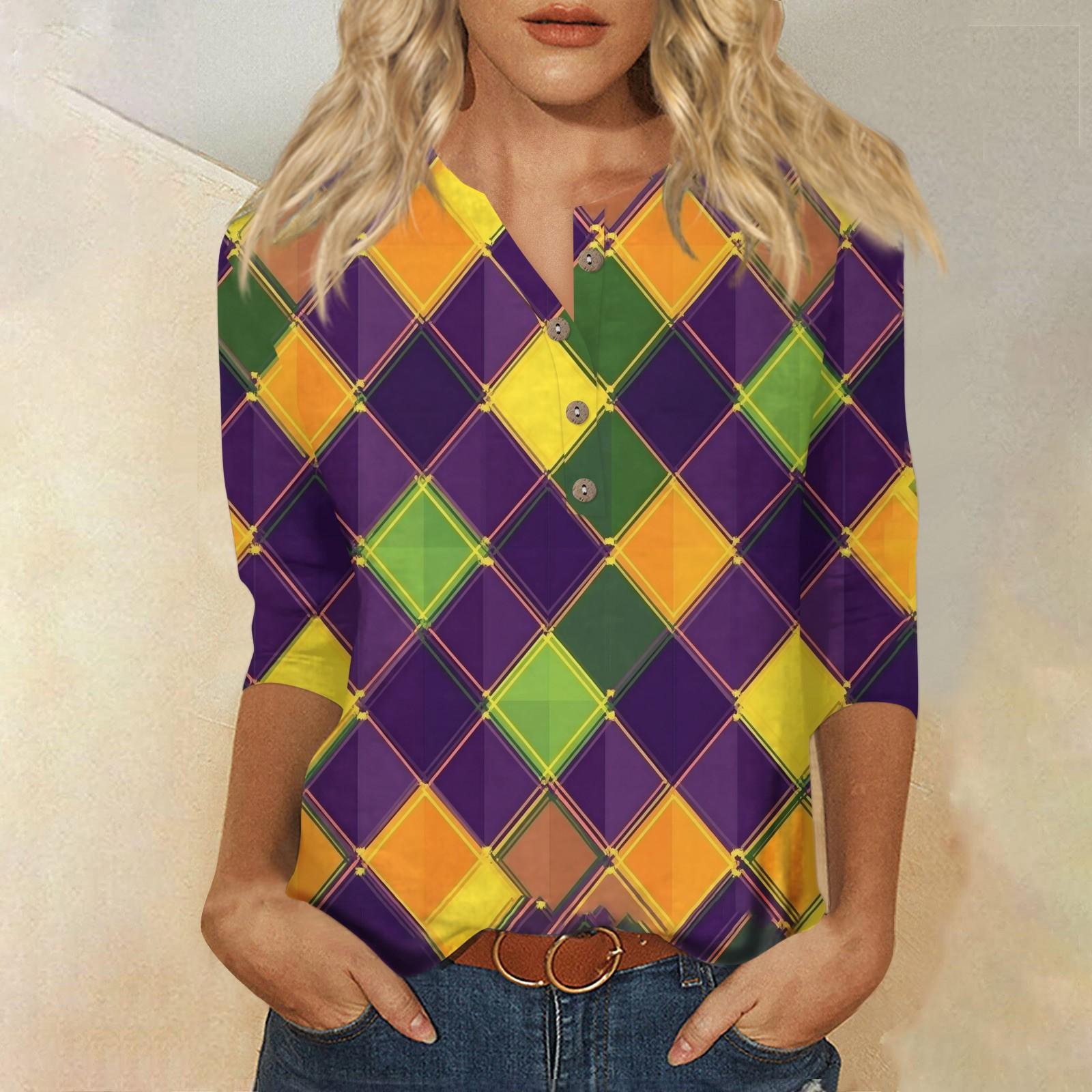 

Женская мода повседневная пуговица 3/4 рукав карнавальный принтованный ворот топ XXXL красный