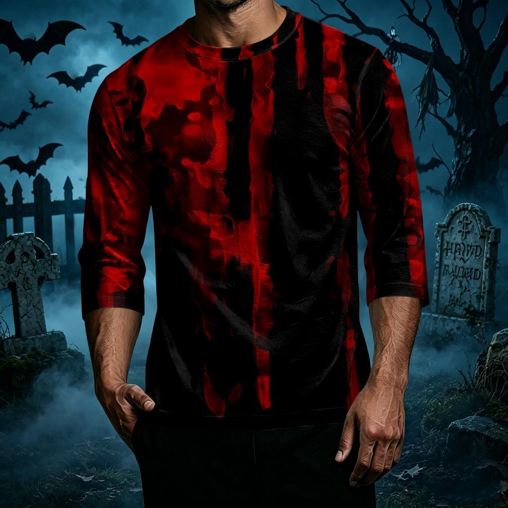 Men's Casual Halloween Graphic T-Shirt Three Quarter Sleeve Crew Neck Top Lightweight Comfortable Fit