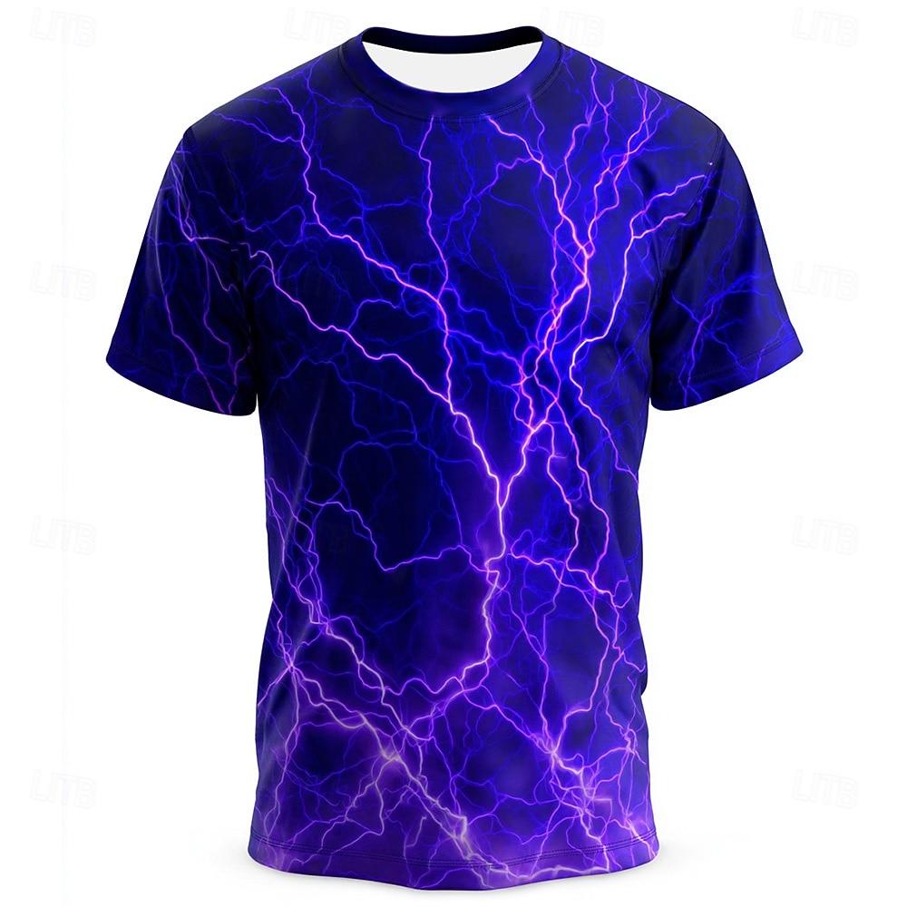 

Men s Optical Illusion Lightning 3D T Shirt Short Sleeve T shirt 3D Print Crew Neck Shirt Exaggerated Designer Party Street XL
