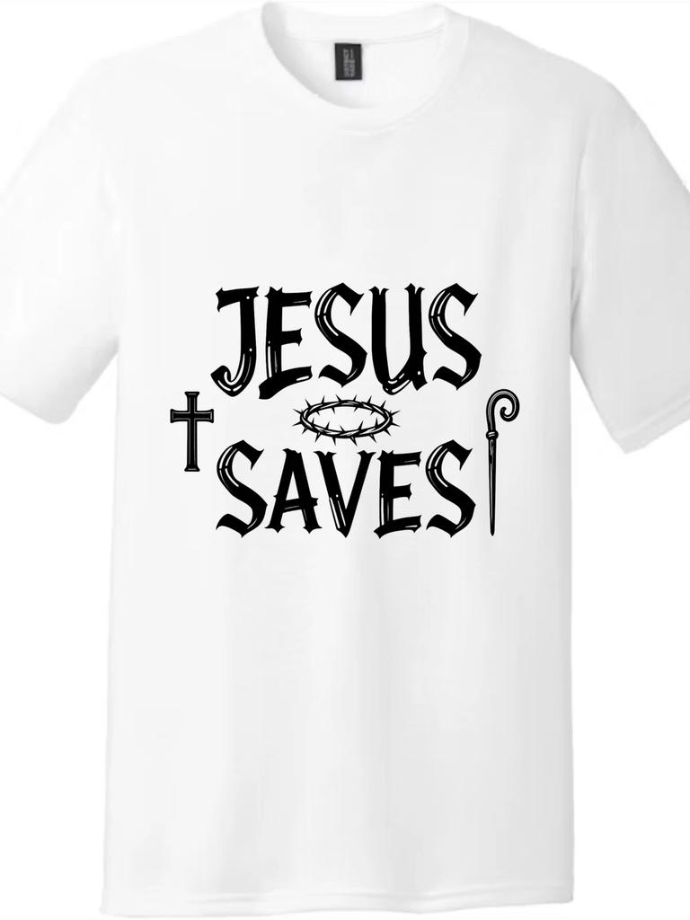 Gothic "JESUS SAVES" Cross & Crown of Thorns Tee - Unisex Christian T-Shirt