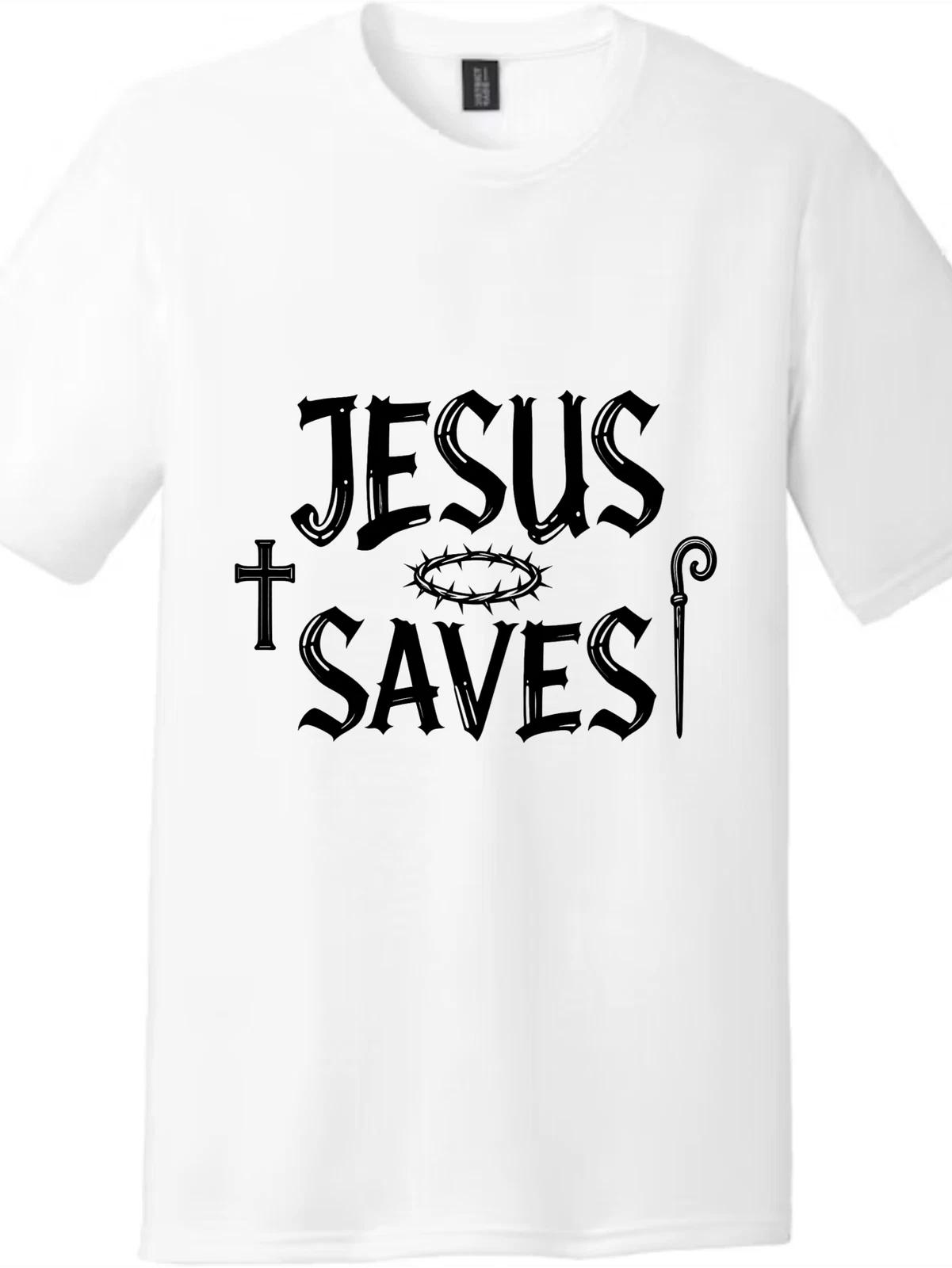 Gothic JESUS SAVES Cross & Crown of Thorns Tee - Unisex Christian T-Shirt XL