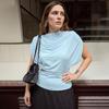 C25TP449 Women's Solid Color Sleeveless Slim Fit High Neck Draped Top