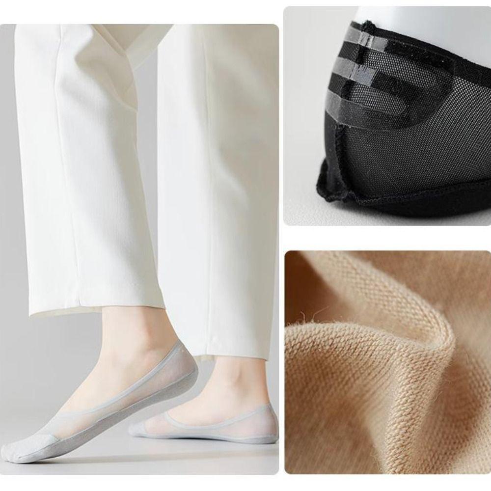 Halkfria Dam Båtsockor Bomullsbotten Isilke Strumpor Mode Osynliga Båtsockor Sommar