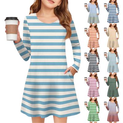 Girls' Long Sleeve Dress - Color Pocket Dress